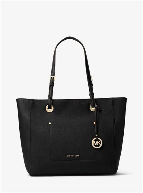 michael kors large satchel black saffiano leather|Michael Kors saffiano leather tote.